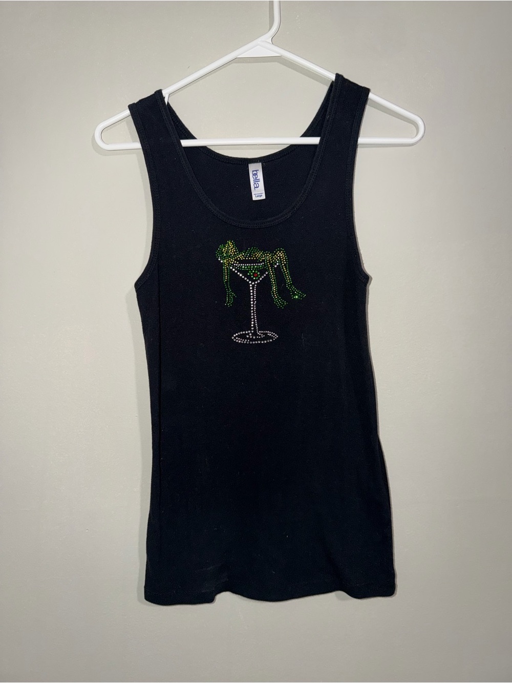 Bella Black Rhinestone Martini Glass Tank Top – Size L